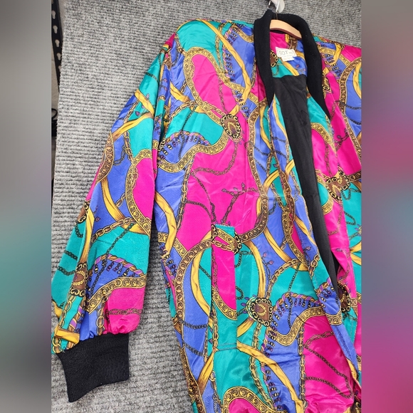 Vintage GDT TOO Bomber Blazer Graphic Jacket One Size Bottom Buttons Geometric - Picture 3 of 13